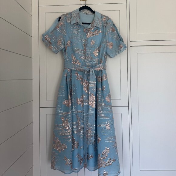 Metallic Jacquard Belted Shirt Dress - Picture 1 of 5